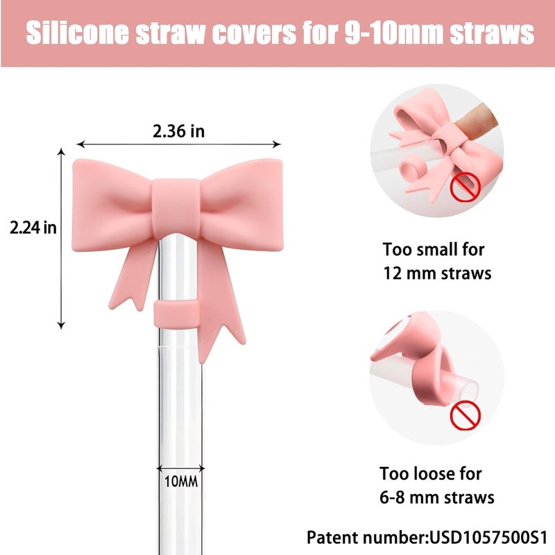 Hpebl 4Pcs Silicone Straw Toppers Covers for Stanley Cups 40/30oz 10mm(0.4in) Dust-Proof Bow Straw Covers Toppers Suitbale for Stanley Cup Accessories Reusable Straws Caps (Pink) - Image 2