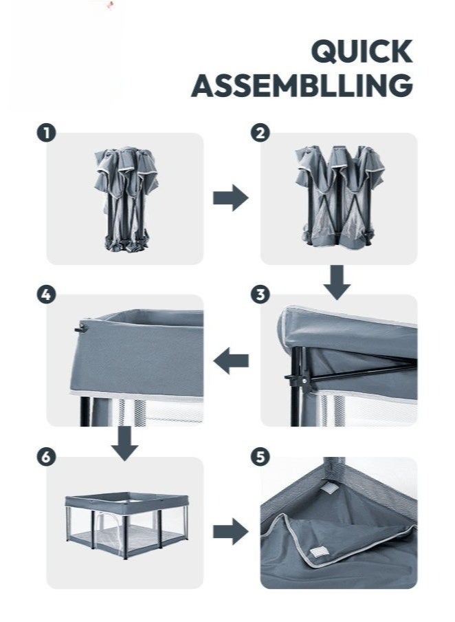 والالا حظيرة لعب قابلة للطي للأطفال الرضع والأطفال الصغار، ساحة لعب محمولة مع حقيبة حمل تحتوي على 20 كرة محيطية، سياج أطفال داخلي وخارجي بشبكة سميكة، لا يتطلب تركيبًا، مع سجادة، رمادي 127*127*66 سم. - Image 4