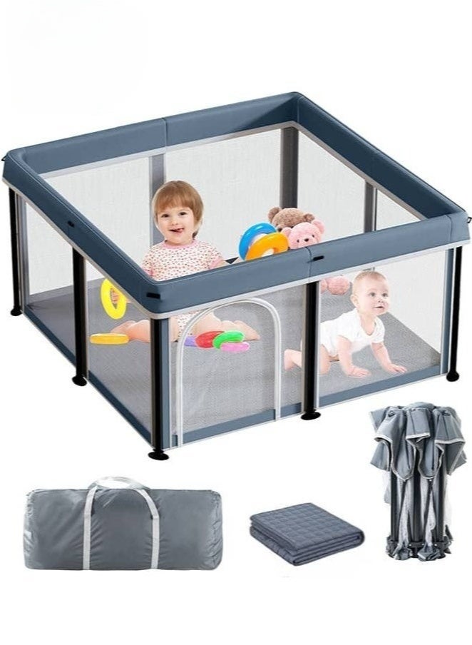 والالا حظيرة لعب قابلة للطي للأطفال الرضع والأطفال الصغار، ساحة لعب محمولة مع حقيبة حمل تحتوي على 20 كرة محيطية، سياج أطفال داخلي وخارجي بشبكة سميكة، لا يتطلب تركيبًا، مع سجادة، رمادي 127*127*66 سم. - Image 2