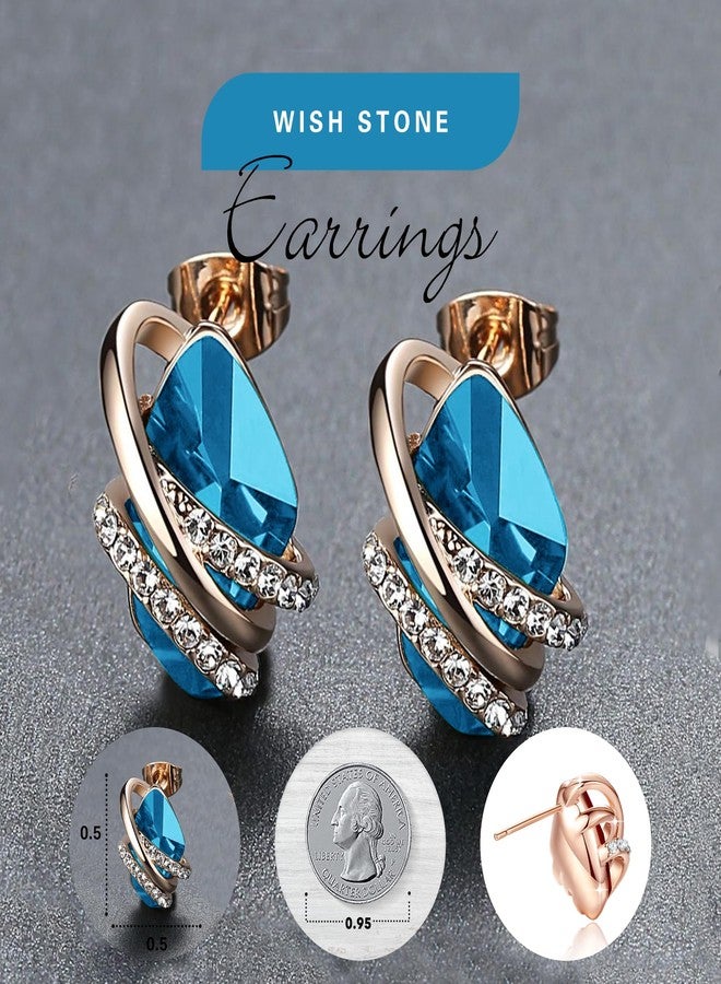 Leafael Wishstone Crystal Stud Earrings, Birthstone Earrings with Healing Crystals, Silver-tone or Rose Gold Earrings for Women, Allergy-Free Jewelry Gift for Women with Gift Box - Image 3