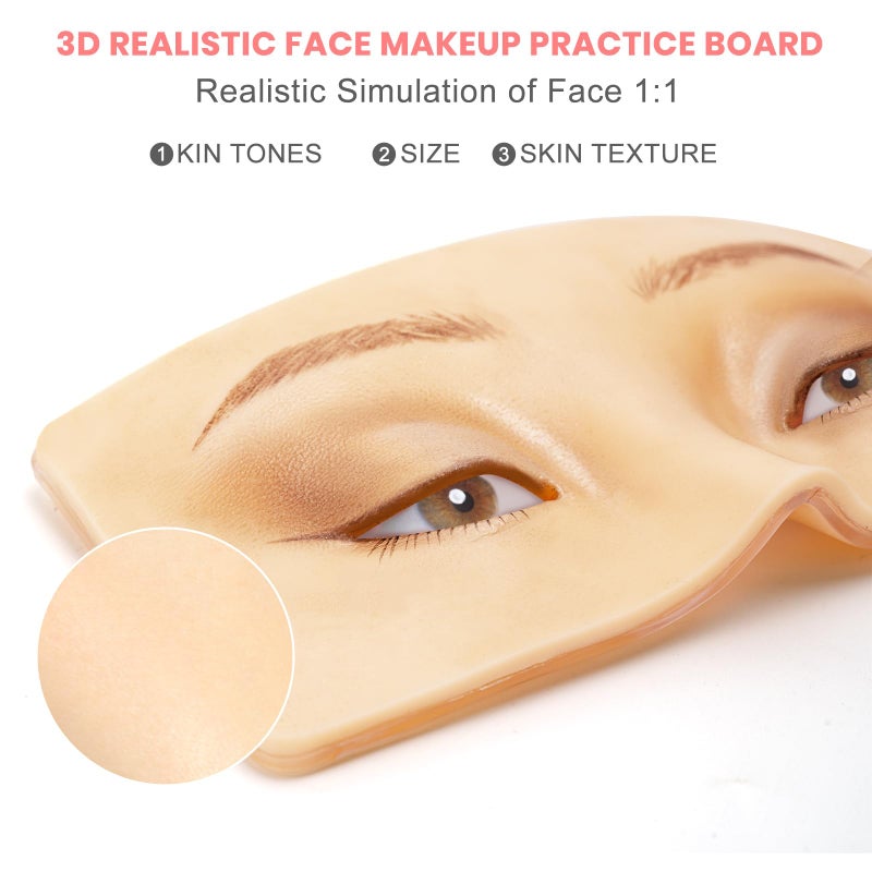 FTOYIN Makeup Practice Face Board 3D Realistic Pad, Reusable eyeshadow practice eyes for Makeup Artist Board Makeup Practice, Eyeshadow Eyeliner Eyebrow Mapping Realistic Face Skin make up practice face - Image 2