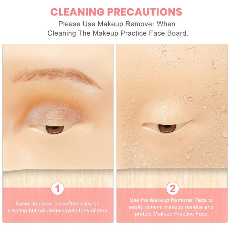 FTOYIN Makeup Practice Face Board 3D Realistic Pad, Reusable eyeshadow practice eyes for Makeup Artist Board Makeup Practice, Eyeshadow Eyeliner Eyebrow Mapping Realistic Face Skin make up practice face - Image 3