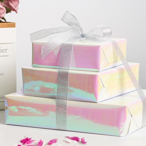Retrify Pink Wrapping Paper Roll, 17 Inches x 32.8 Feet Holographic Iridescent Gift Wrap Paper for Wedding Bridal Shower Birthday - Image 3