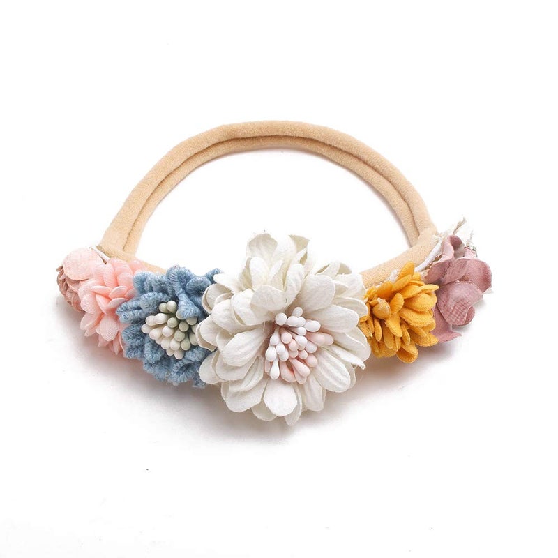 mligril Baby Girl Nylon Headbands Flower Hair Bows Accessories-Elastic Hair Band Crown Handmade FLoral Wraps Birthday Gifts for Girls Newborn Infant Toddler 3Pcs - Image 5