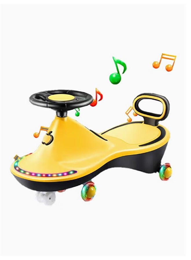 Children's Toy Car,Indoor and Outdoor Twisted Car with Music and Lights and Sturdy and Smooth PU Wheels,Develops the Child's Sense of Direction,Suitable for Children from 2 Years Old to Play(Yellow）  - Image 1