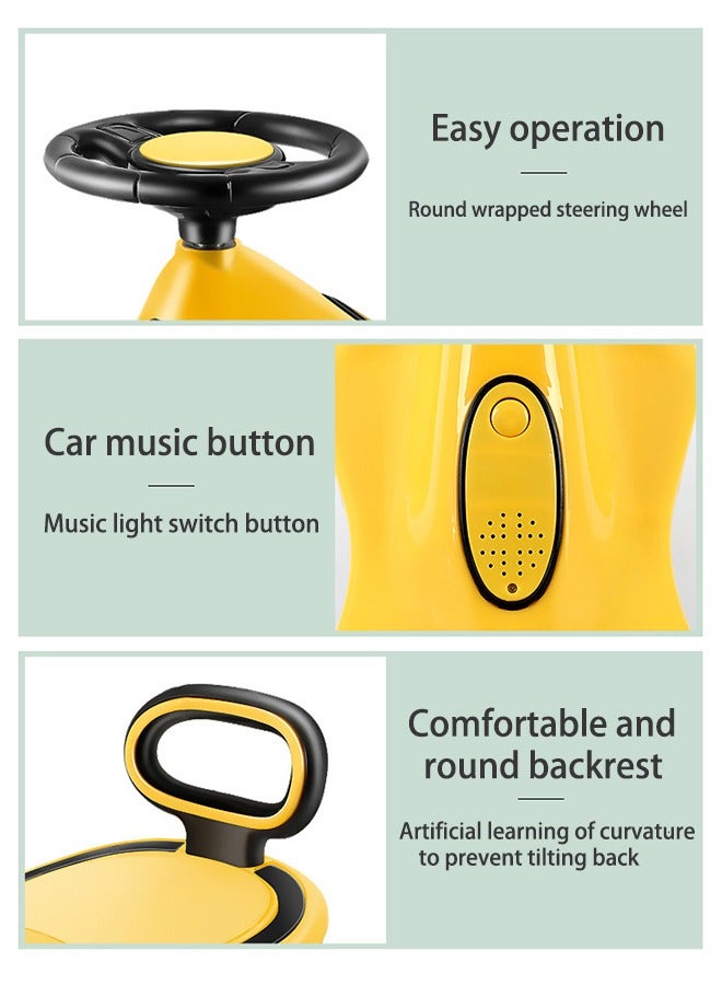 Children's Toy Car,Indoor and Outdoor Twisted Car with Music and Lights and Sturdy and Smooth PU Wheels,Develops the Child's Sense of Direction,Suitable for Children from 2 Years Old to Play(Yellow）  - Image 4