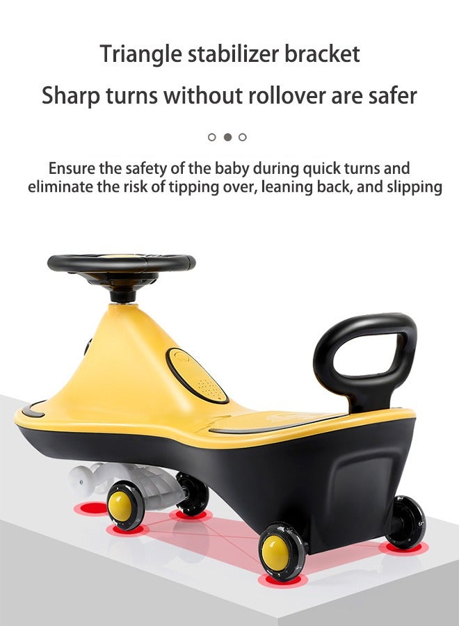 Children's Toy Car,Indoor and Outdoor Twisted Car with Music and Lights and Sturdy and Smooth PU Wheels,Develops the Child's Sense of Direction,Suitable for Children from 2 Years Old to Play(Yellow）  - Image 3