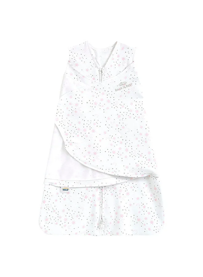 Halo 100% Cotton Sleepsack Swaddle, 3 - Way Adjustable Wearable Blanket, Tog 1.5, Midnight Moons Pink, 0 - 3 Months /Newborn