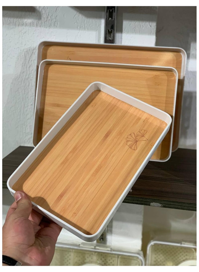 Pure Melamine Serving Tray Set, White Wood Look - Image 2