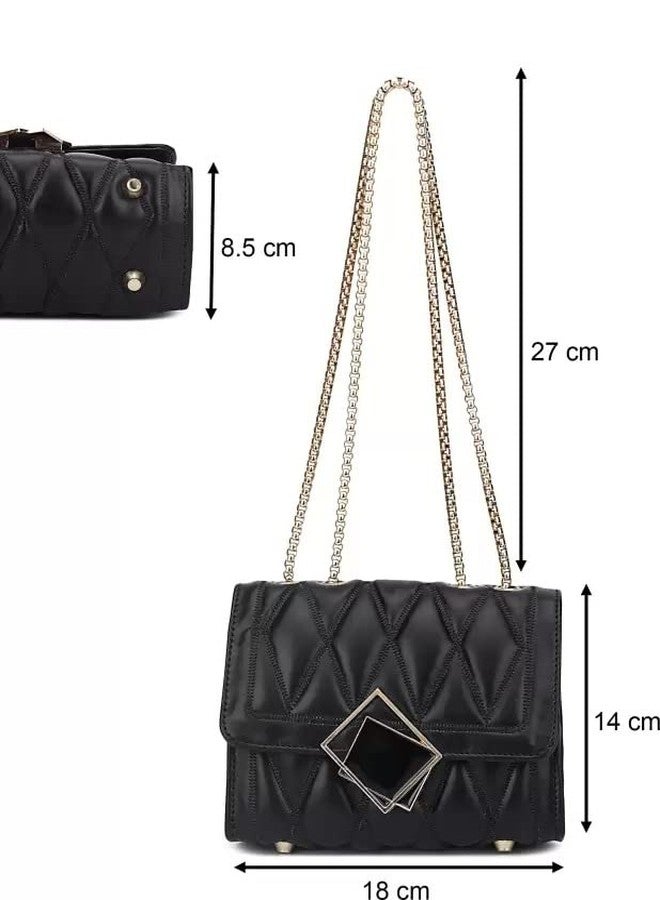 KRIFTY Cross Body Sling Bag for Women with Gold Chain (Black) - Image 3