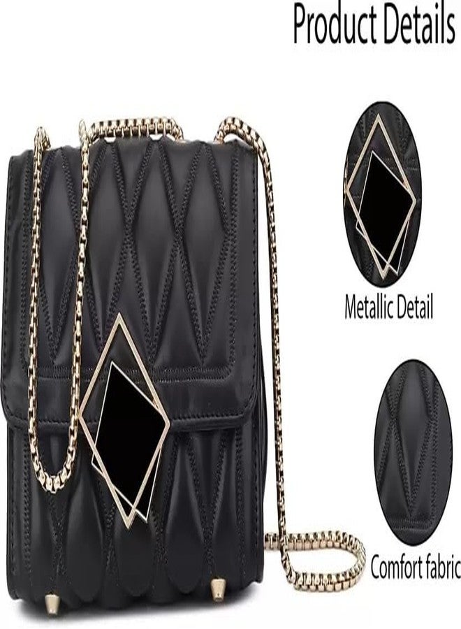 KRIFTY Cross Body Sling Bag for Women with Gold Chain (Black) - Image 2