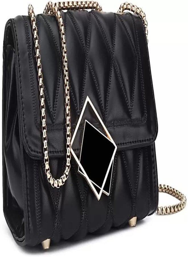 KRIFTY Cross Body Sling Bag for Women with Gold Chain (Black) - Image 1