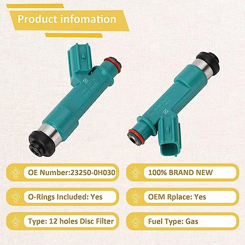 Pjvmvo 23209-0H030 OE 2.4L Fuel Injectors,Compatible with/Toyota 2.4L Camry Corolla Rav4 Highlander 2004 2005 2006 2007 2008 2009 2010 2011 2012 2013,Compatible with/Scion tC xB,|12 Holes| |Set of 4| - Image 3