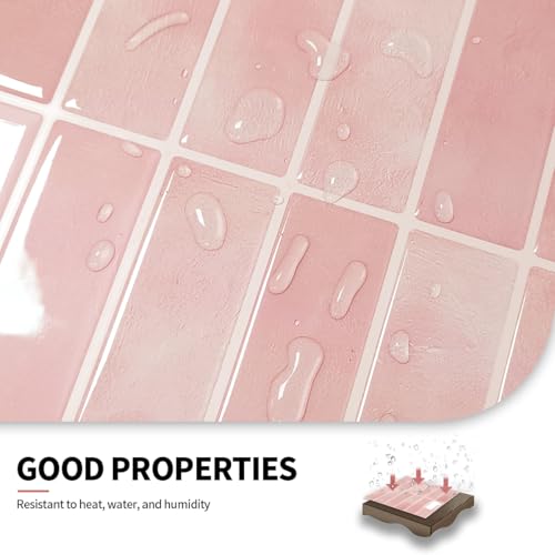 DAGOU Peel and Stick Backsplash 3D Wall Tiles,Self-Adhesive,Oil Proof,Waterproof, Removable Wall Panels for Kitchen & Bathroom,Modern Design, Easy Install (10.7ft，12x9 inch,14 Pack) (Pink) - Image 4