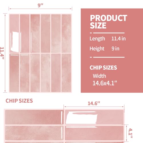 DAGOU Peel and Stick Backsplash 3D Wall Tiles,Self-Adhesive,Oil Proof,Waterproof, Removable Wall Panels for Kitchen & Bathroom,Modern Design, Easy Install (10.7ft，12x9 inch,14 Pack) (Pink) - Image 2
