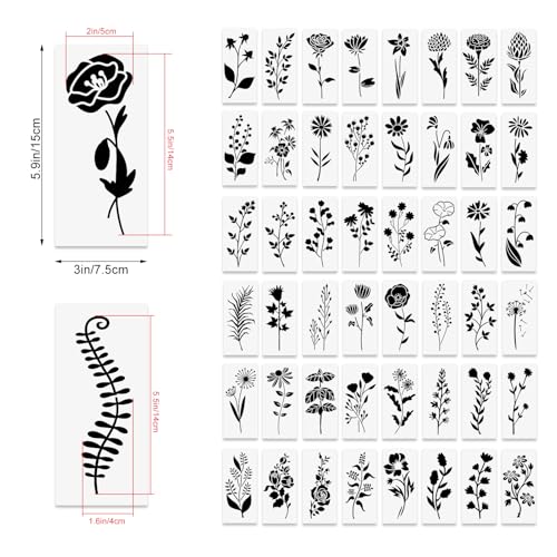 CODOHI 50 Pcs Wildflower,Small Flower Leaf Stencils For Painting On Wood,Daisy Rose Dandelion Tropical Leaf Botanical Templates,Reusable Plant Template For DIY Fabric Paper Card Drawing-3 X 6\ - Image 2
