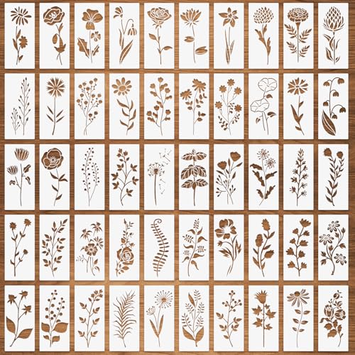 CODOHI 50 Pcs Wildflower,Small Flower Leaf Stencils For Painting On Wood,Daisy Rose Dandelion Tropical Leaf Botanical Templates,Reusable Plant Template For DIY Fabric Paper Card Drawing-3 X 6\ - Image 1