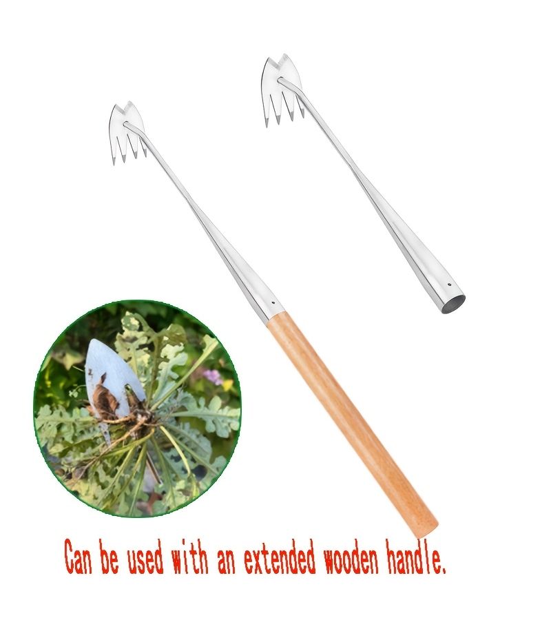 Upgraded Weed Puller Tool 4 Tooth Stainless Steel Manual Weeder Garden Weed Removal Tool for Vegetable Gardening Backyard Farm Planting and Weeding - Image 2