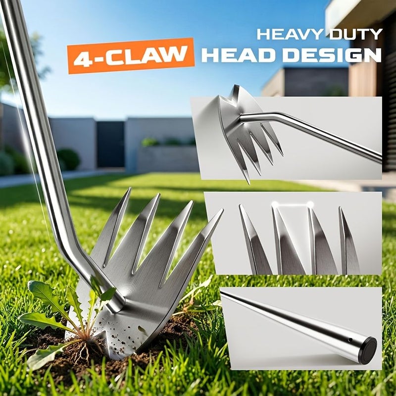 Upgraded Weed Puller Tool 4 Tooth Stainless Steel Manual Weeder Garden Weed Removal Tool for Vegetable Gardening Backyard Farm Planting and Weeding - Image 3