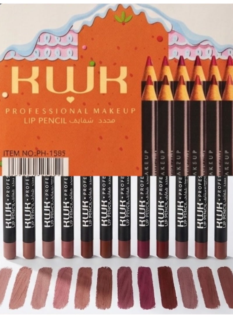 كيه دابليو كيه محدد شفاه ضد للماء 12 قطعة - Image 1