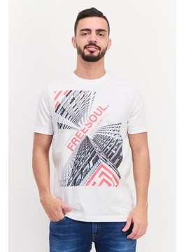 Men Crew Neck Short Sleeve Graphic Printed T-Shirt, White