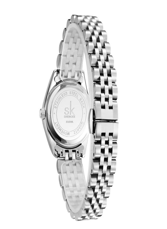 SHENGKE Women's Crystal Accented with Solid Alloy Steel Band Watch Elegant Dress Quartz Calendar Watches for Women (Silver-Pink) - Image 5