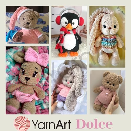 YarnArt خيط يارن آرت دولتشي شينيل – خيط مخمل ناعم لمشاريع الأمigurumi، الألعاب المحشوة، البطانيات – فائق السُمك، 100g (3.53 oz)، 120m (131 yds) – مثالي لمشاريع الكروشيه والحياكة (741، أبيض) - Image 5