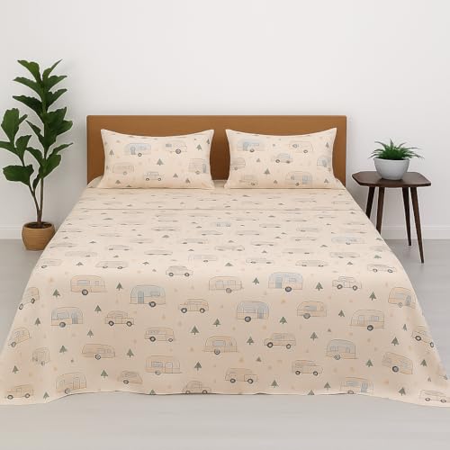 Bhoomi Impex Bedsheet for King Size Bed – Truck Camper Theme - 108 x 108 Inches - Soft, Breathable & Skin-Friendly Microfiber – Includes Pillow Covers - Image 1