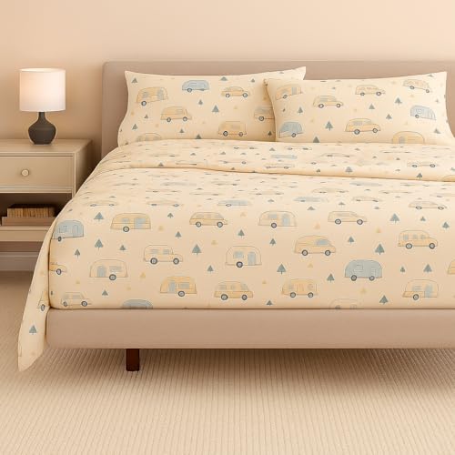 Bhoomi Impex Bedsheet for King Size Bed – Truck Camper Theme - 108 x 108 Inches - Soft, Breathable & Skin-Friendly Microfiber – Includes Pillow Covers - Image 3