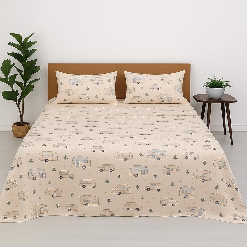 Bhoomi Impex Bedsheet for King Size Bed – Truck Camper Theme - 108 x 108 Inches - Soft, Breathable & Skin-Friendly Microfiber – Includes Pillow Covers - Image 5