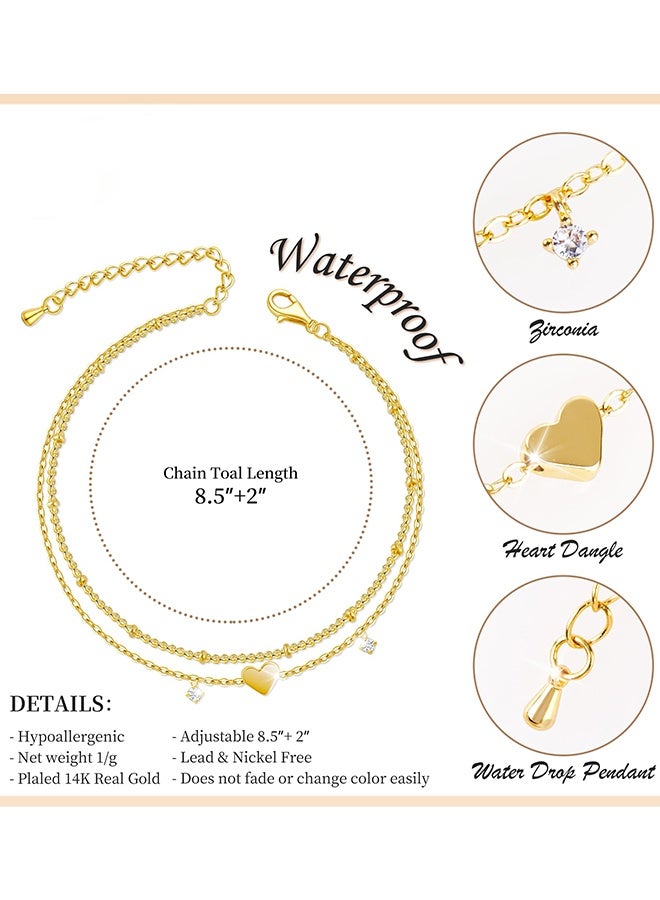Gold Anklet Bracelets for Women Waterproof, Heart Charm Dainty Layer Anklets for Women Trendy, Simple Chain Anklets Set Gifts for Women, Jewelry Gifts for Her Women Mom Wife Girlfriend - Image 3