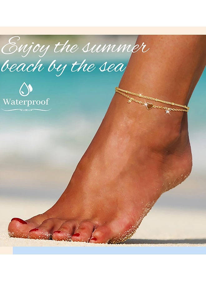 Gold Anklet Bracelets for Women Waterproof, Heart Charm Dainty Layer Anklets for Women Trendy, Simple Chain Anklets Set Gifts for Women, Jewelry Gifts for Her Women Mom Wife Girlfriend - Image 4
