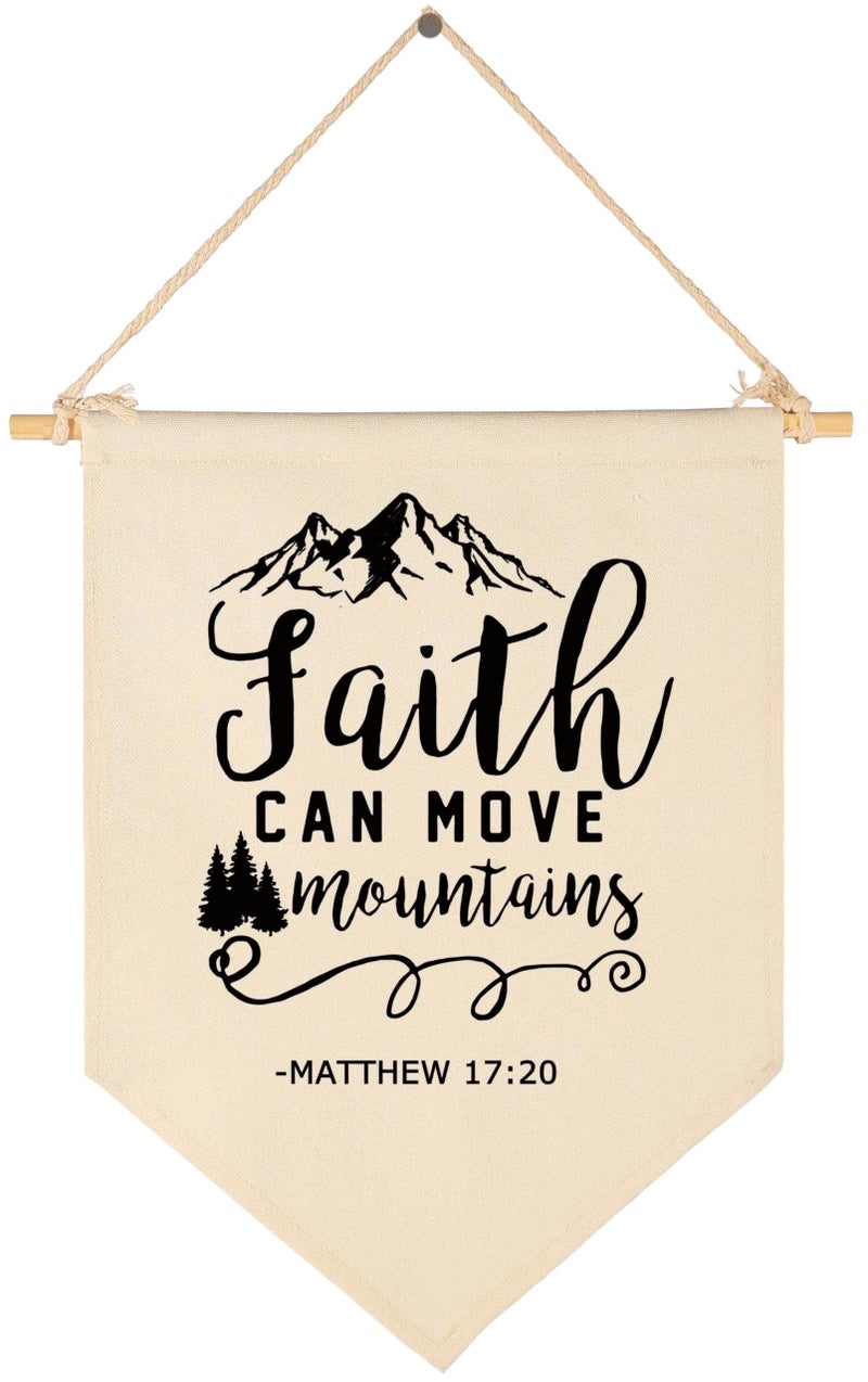 Topthink Faith Can Move Mountains - Canvas Hanging Flag Banner Wall Sign Decor - Inspirational Gift for Home,Office,Nursery,Kids Room,Living Room,Front Porch - Matthew 17:20 -Bible Verse Scripture Wall Decor - Image 1