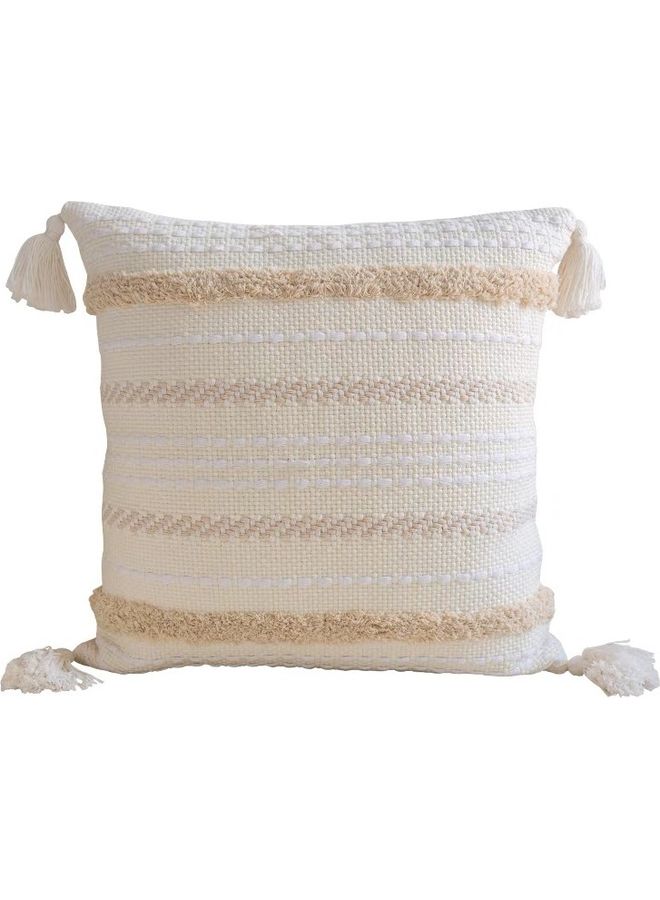 Boho Hand-Woven Throw Pillow Cover Yellow Cream 45x45cm  - Image 1