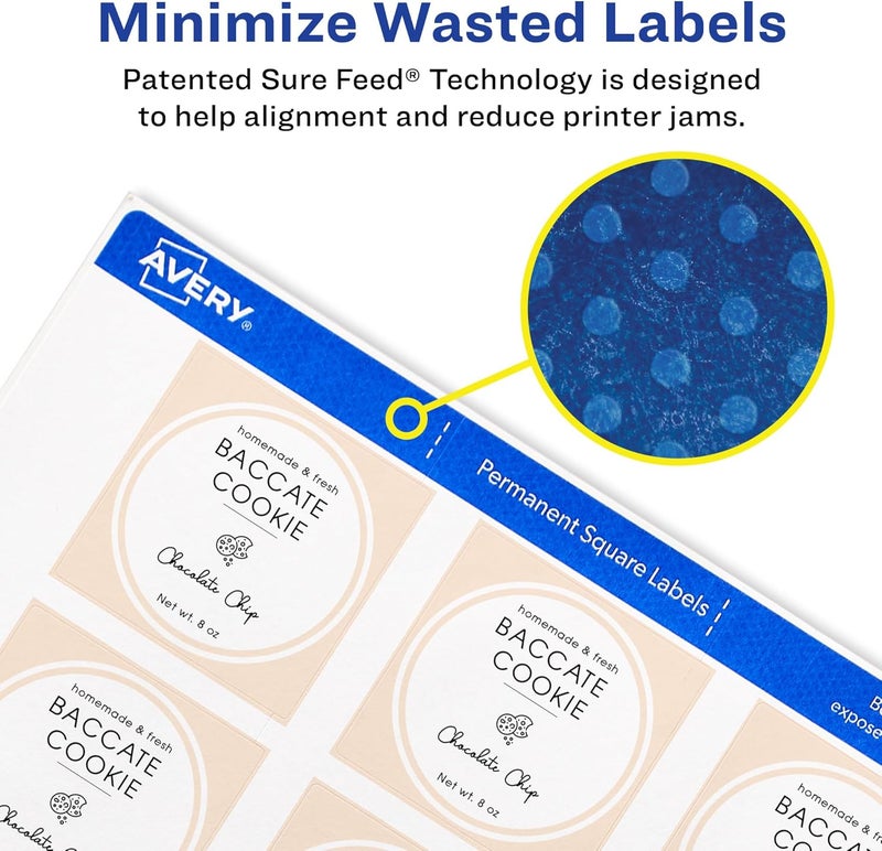 AVERY Printable Blank Square Labels, 2" x 2", Matte White, 300 Customizable Labels (22806) - Image 4