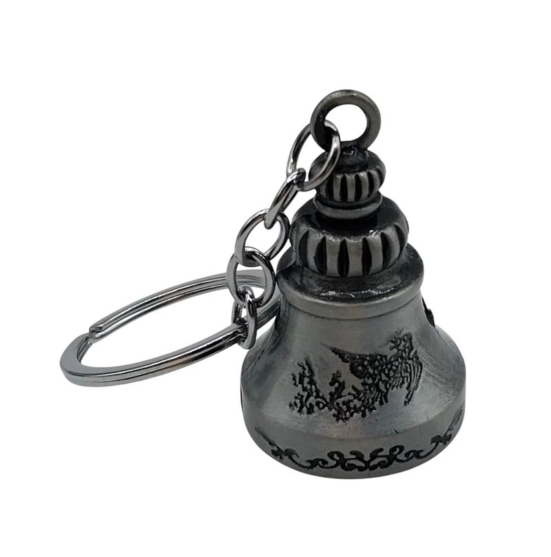 TEJ GIFTS Classic Antique Tibetan Temple Bell Shaped Keyring for Gift Gaurdian bell for Car Bike Bags Metal Key ring Key Chain Bag Charm Gift (Silver) - Image 2