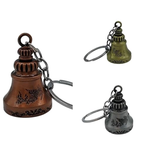TEJ GIFTS Classic Antique Tibetan Temple Bell Shaped Keyring for Gift Gaurdian bell for Car Bike Bags Metal Key ring Key Chain Bag Charm Gift (Silver) - Image 5