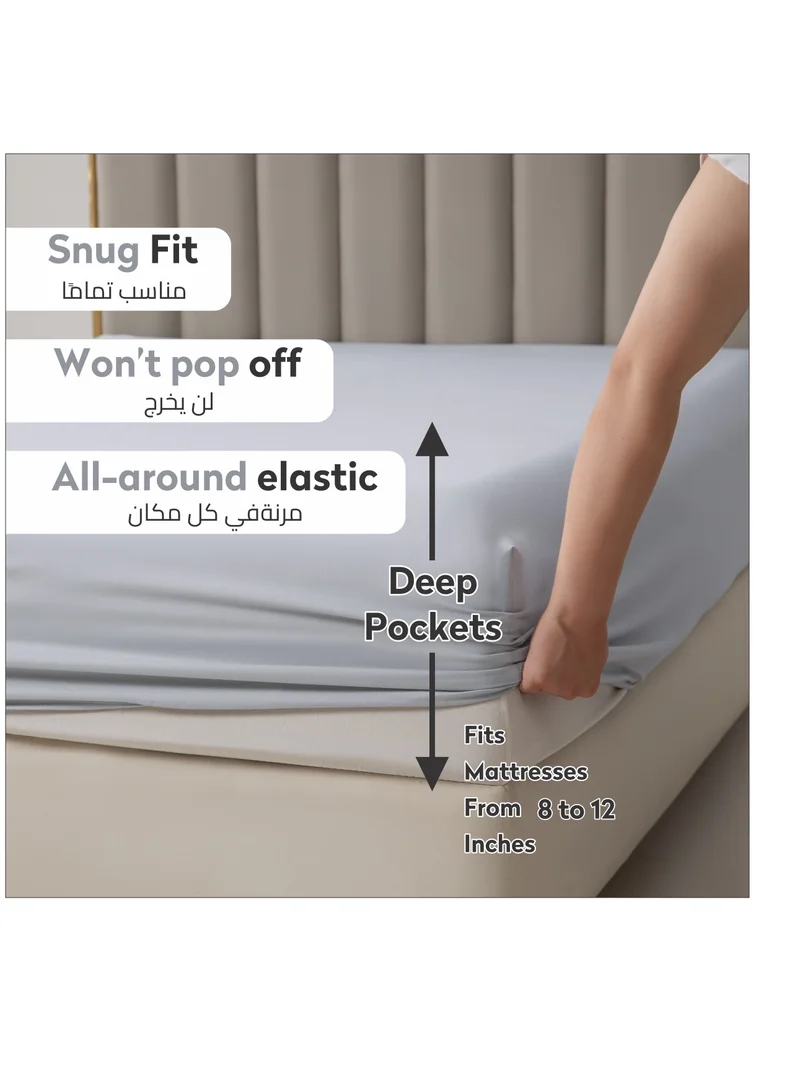 دوناتيلا طقم شرشف مطاط 3 قطع مزدوج 200×203 سم 35 سم فائق النعومة لون أسود