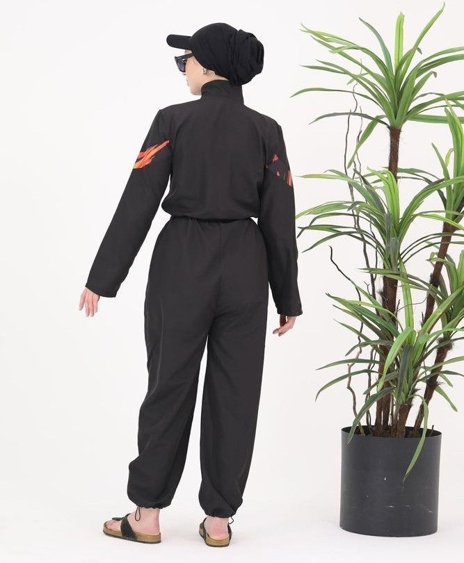NS Tasarım NS Design Floria Flame Stripe Design Hijab Parachute Fabric Jumpsuit Swimsuit - Image 4