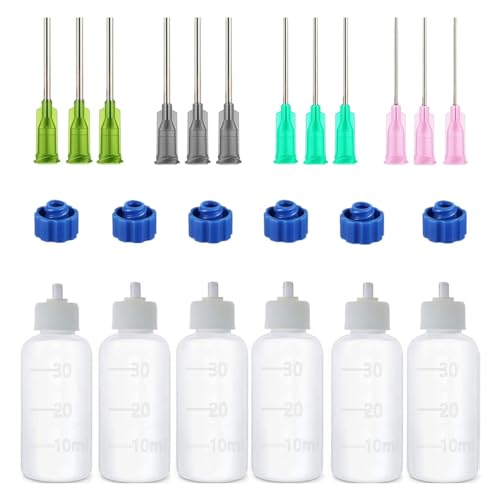 HASTHIP 6 Pcs Glue Applicator Bottles, Oil Dropper Bottle With Blunt Tip Needle, 14Ga 16Ga 18Ga 20Ga For Glue Applications, Acrylic Painting, 30 ML, White - Image 1