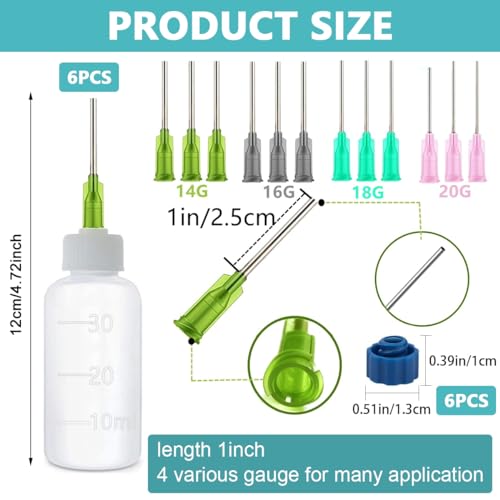 HASTHIP 6 Pcs Glue Applicator Bottles, Oil Dropper Bottle With Blunt Tip Needle, 14Ga 16Ga 18Ga 20Ga For Glue Applications, Acrylic Painting, 30 ML, White - Image 2