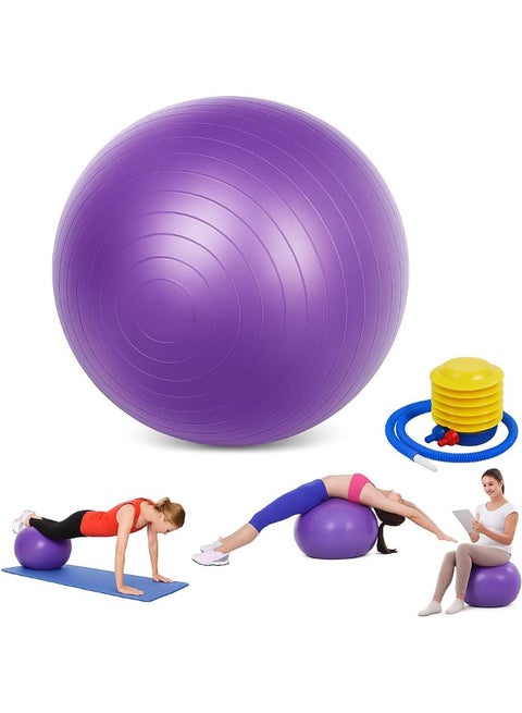 65cm Gym Ball for Yoga and Pilates – Exercise Stability Ball for Pregnancy and Fitness with Air Pump, Anti-Burst and Anti-Slip, Multi-Color, Ideal for Home and Office Use