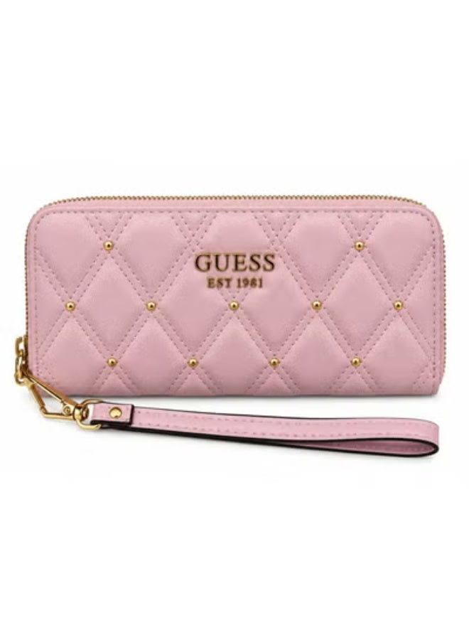 جس محفظة نسائية بسحاب محيطي مبطنة من Guess مع ترصيع، وردي - Image 3