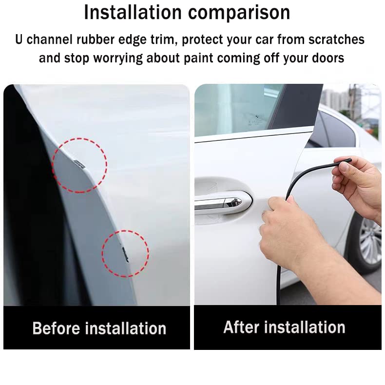 Socein Car Door Edge Guards Self Adhesive Rubber U Channel Edge Trim Metal Edge Protection Guard for Most Car Doors, Hatches, Lockers, Panels (5Ft, Black) - Image 2