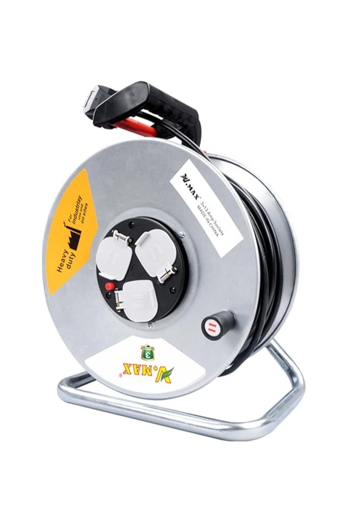 Vmax V.MAX 3 Socket Open Cable Reel Extension Lead with Winding Handle | Thermal Cut Out and Power Switch 25 Metres High Visibility Cable Reel sliver (3 * 1.5MM sq. 25M) - Image 1