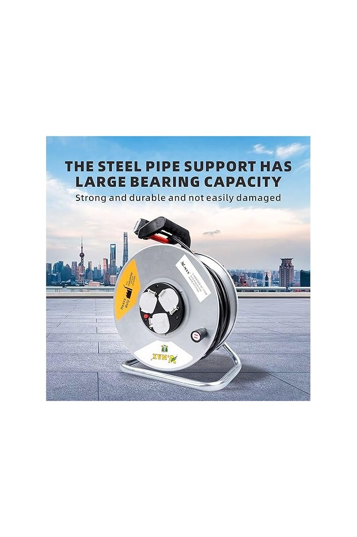 Vmax V.MAX 3 Socket Open Cable Reel Extension Lead with Winding Handle | Thermal Cut Out and Power Switch 25 Metres High Visibility Cable Reel sliver (3 * 1.5MM sq. 25M) - Image 4