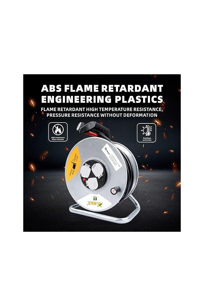 Vmax V.MAX 3 Socket Open Cable Reel Extension Lead with Winding Handle | Thermal Cut Out and Power Switch 25 Metres High Visibility Cable Reel sliver (3 * 1.5MM sq. 25M) - Image 3
