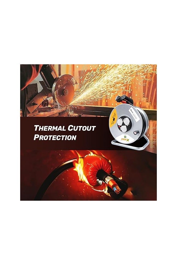 Vmax V.MAX 3 Socket Open Cable Reel Extension Lead with Winding Handle | Thermal Cut Out and Power Switch 25 Metres High Visibility Cable Reel sliver (3 * 1.5MM sq. 25M) - Image 5