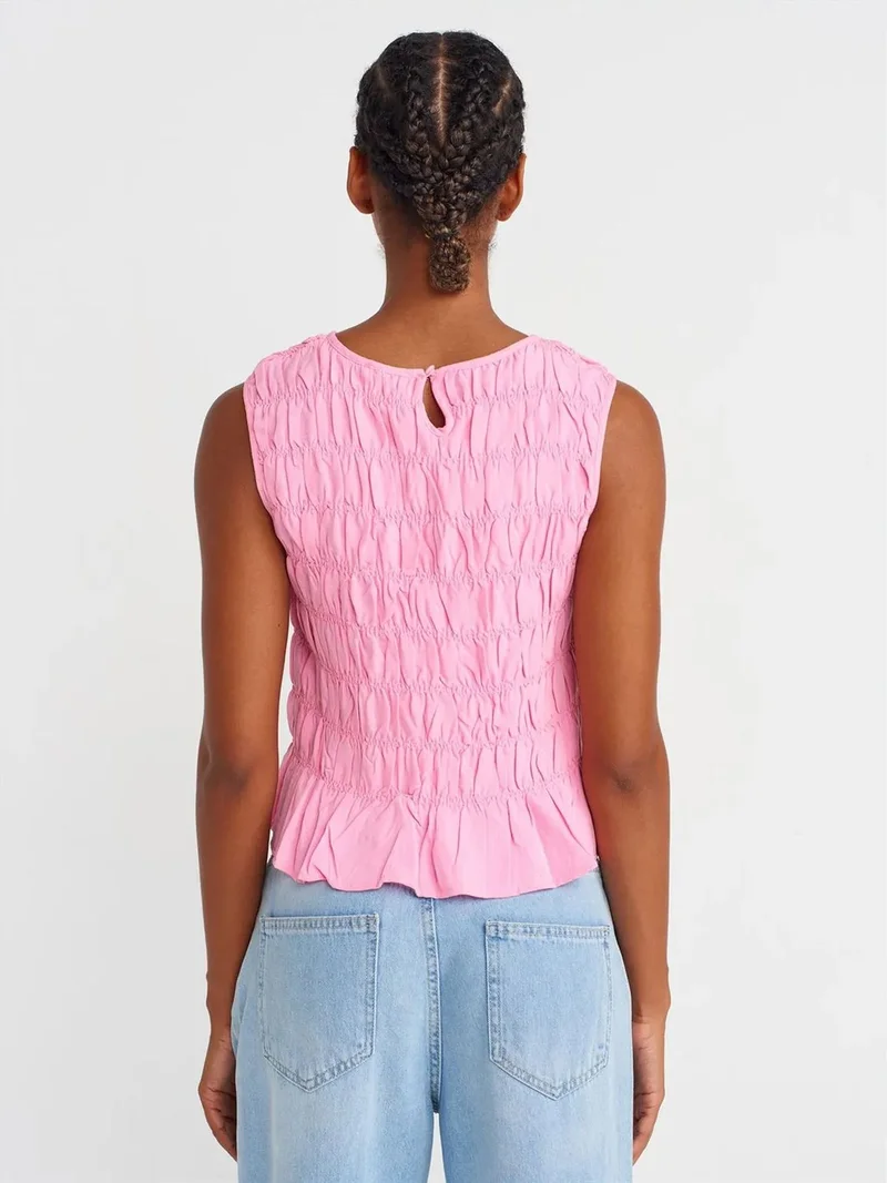 ديلفين Dilvin Women's Crop Blouse With Crew Neck And Buttons