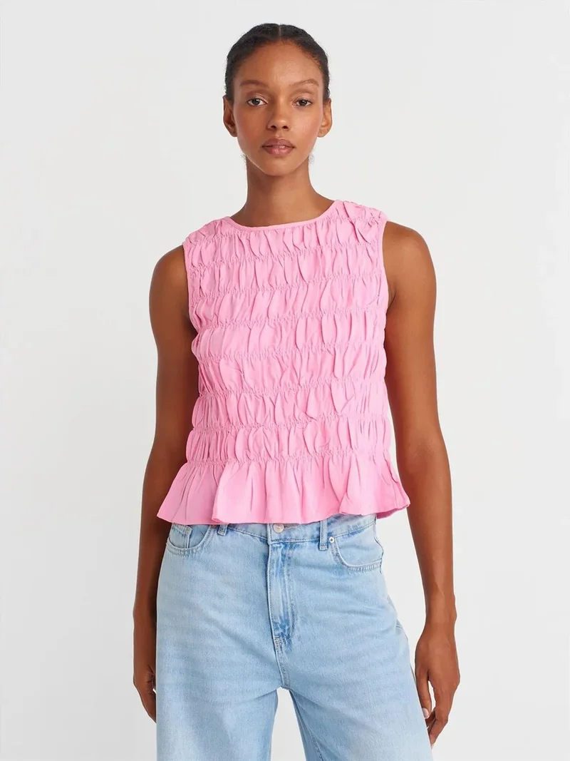 ديلفين Dilvin Women's Crop Blouse With Crew Neck And Buttons